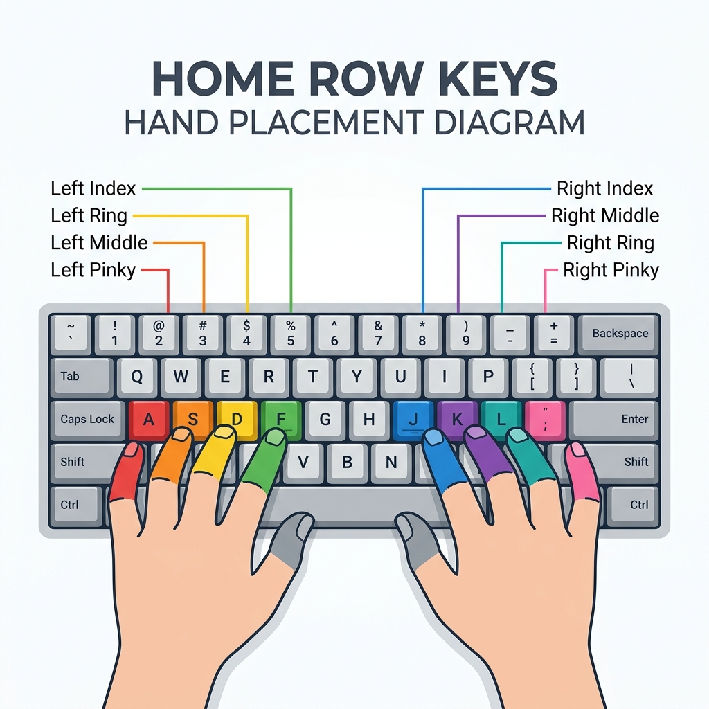 Fingers resting on the home row keys