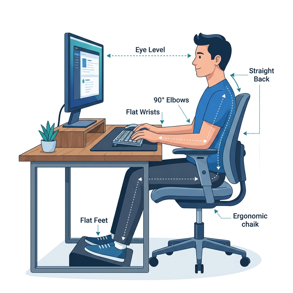 Upright sitting posture at a desk